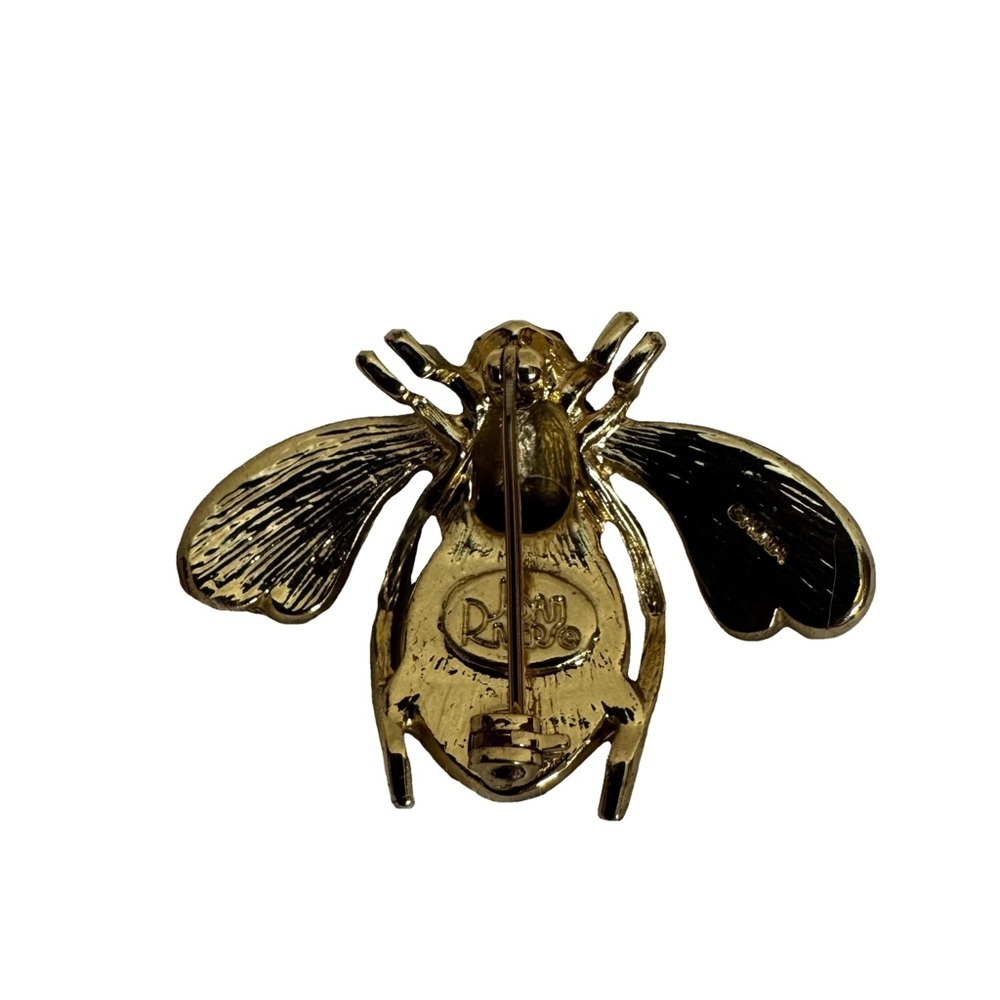Joan Rivers Collection Gold Tone Black Green Bee Brooch Pin Crystal Pave Stones - Picture 7 of 13